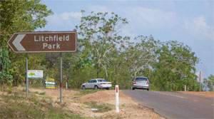 Left turn to Litchfield National Park and straight ahead is the old road to Compass Mines